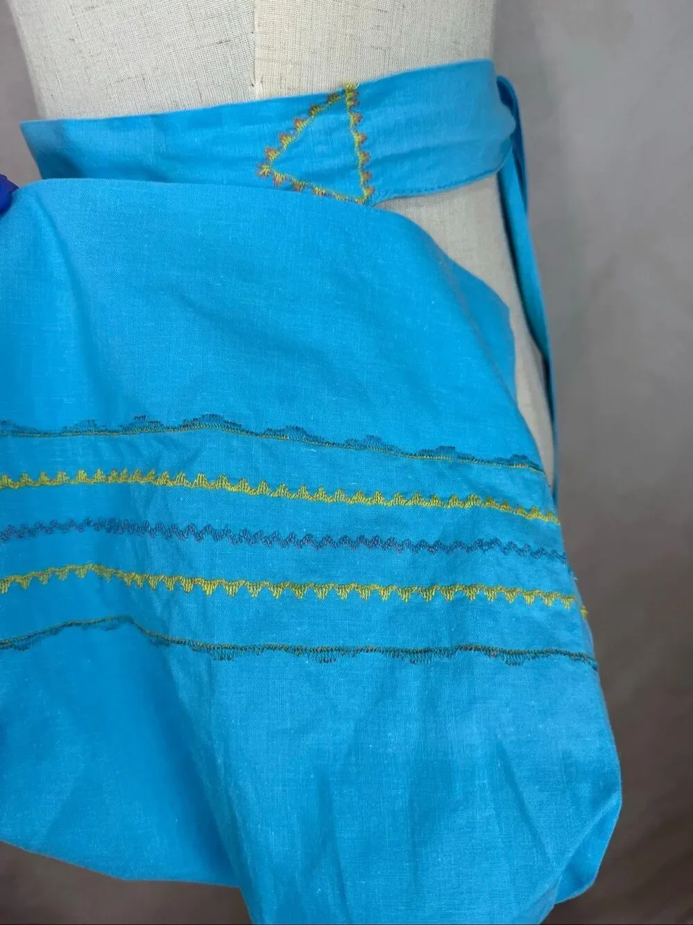 Vintage 1950s Blue Half Apron Embroidered Kitschy Kitchen